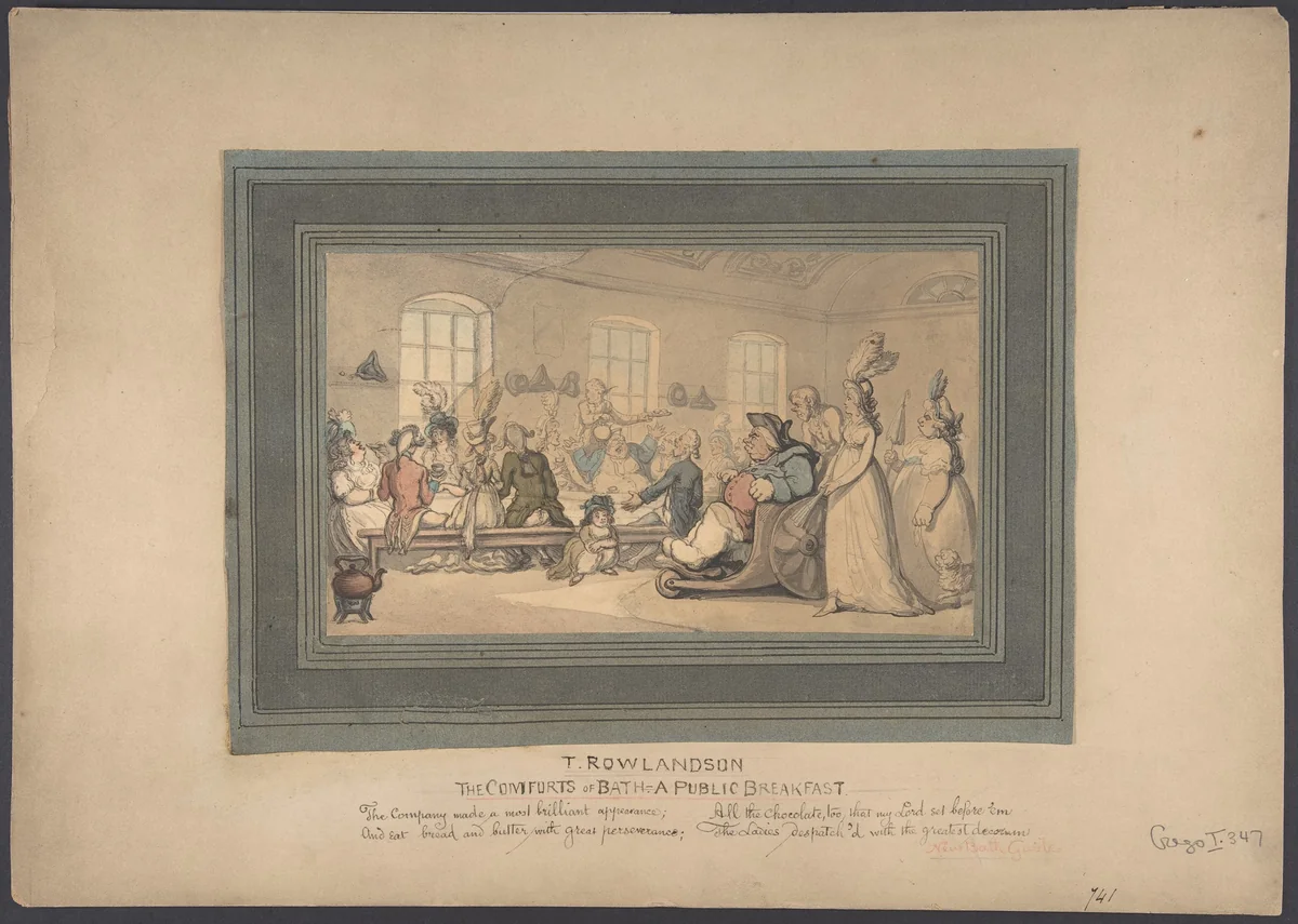 The Comforts of Bath: A Public Breakfast by Thomas Rowlandson, drawing, 1793-1803