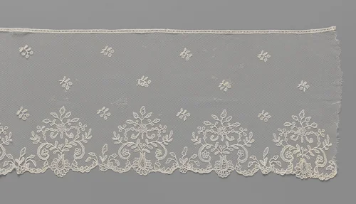 Strook applicatiekant met rozetbloemen in symmetrische bladertakken by anonymous, other, 1840-1850