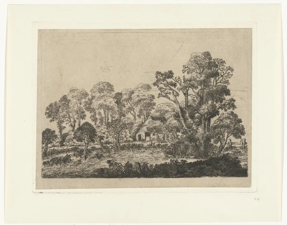 Huis bij een sloot by Johannes Arnoldus Boland, print, 1866