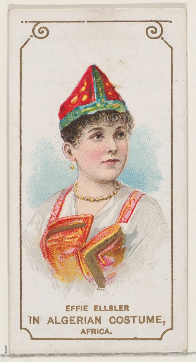 Effie Ellsler in Algerian Costume of Africa, from the set Actors and Actresses, First Series (N70) for Duke brand cigarettes by W. Duke, Sons & Co., print, 1888-1889
