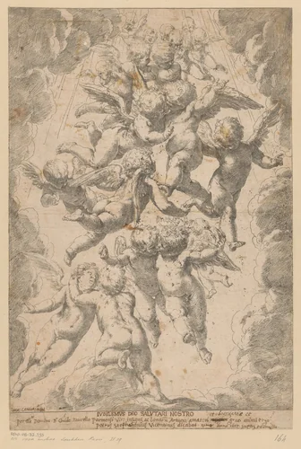 Engelen in glorie by anonymous, print, 1607