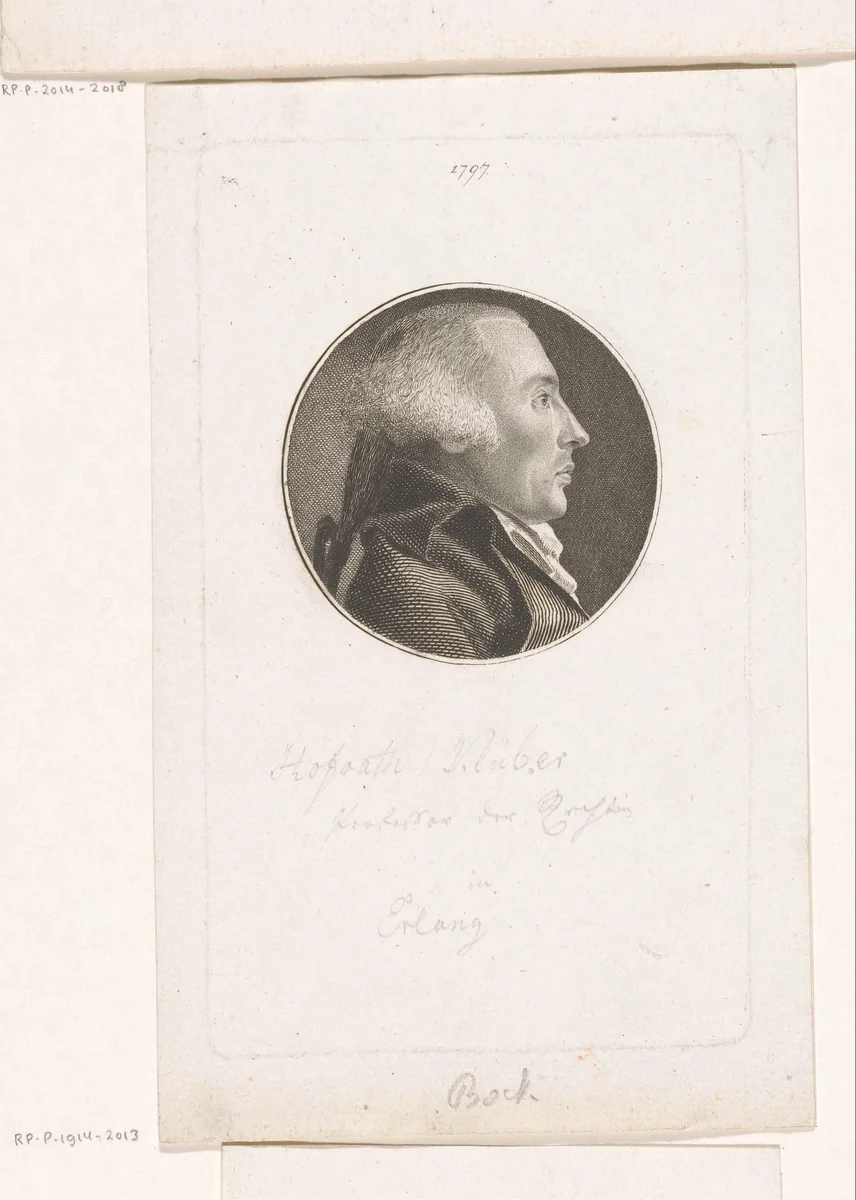 Portret van Johann Ludwig Klüber by Christoph Wilhelm Bock, print, 1797