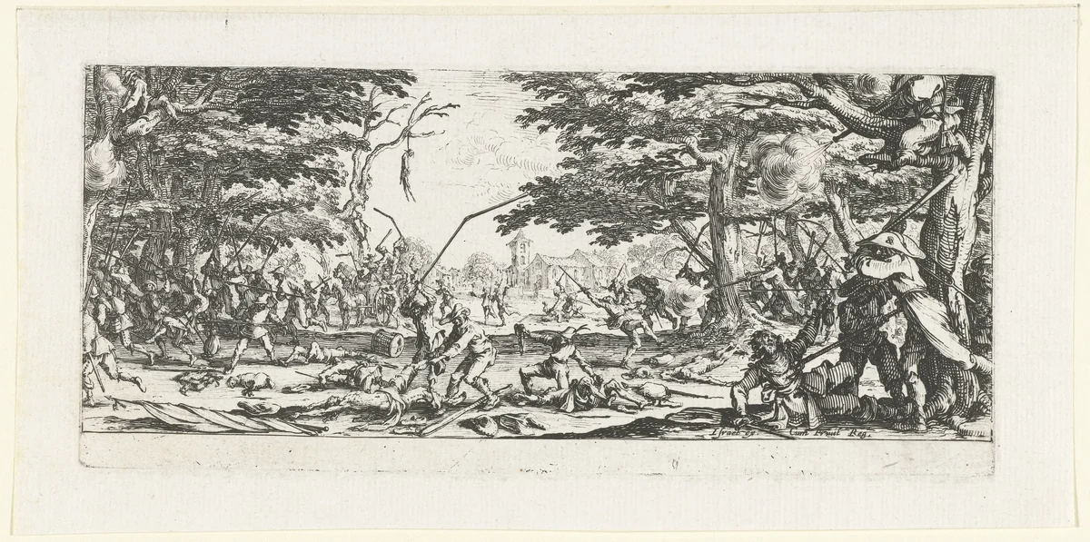 Boeren nemen wraak op soldaten by Jacques Callot, print, 1633