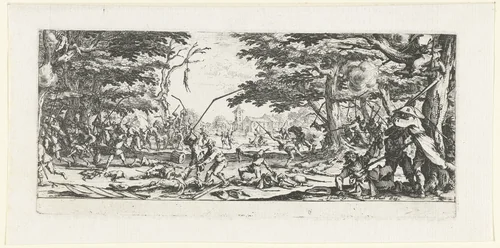 Boeren nemen wraak op soldaten by Jacques Callot, print, 1633