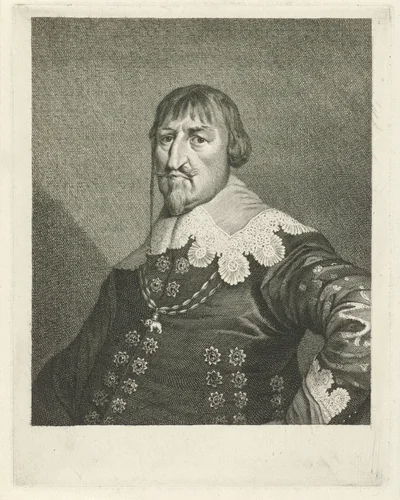 Portret van Christiaan IV koning van Denemarken by Jacob Houbraken, print, 1708-1780