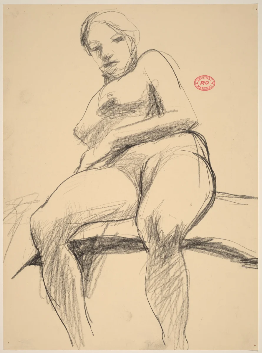 Untitled [seated female nude leaning back] by Richard Diebenkorn, drawing, 1955-1967
