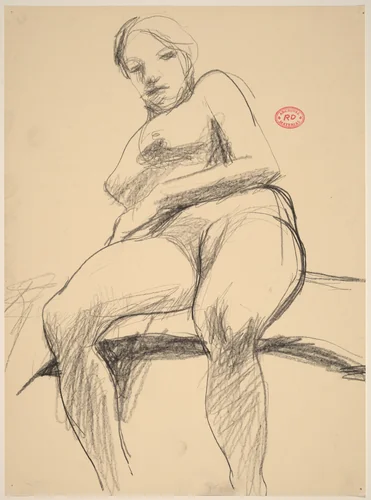 Untitled [seated female nude leaning back] by Richard Diebenkorn, drawing, 1955-1967