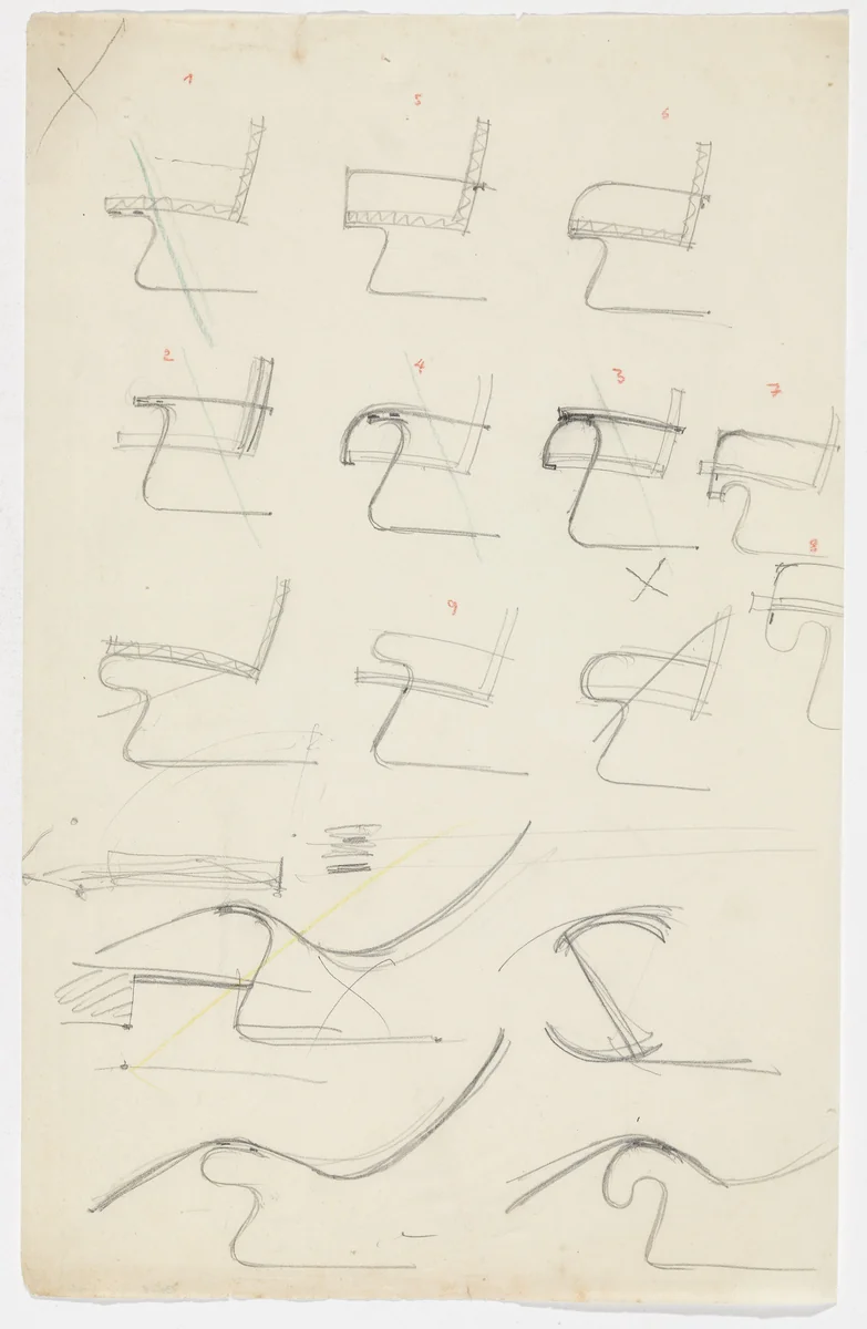 Chair with Arms. Chair without Arms. Lounge Chair without Arms. (Elevation sketches) by Ludwig Mies van der Rohe, mies van der rohe archive, 1926