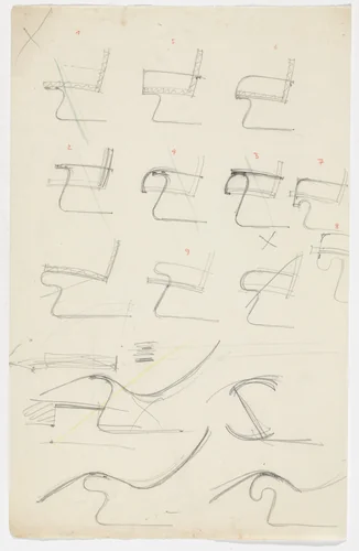 Chair with Arms. Chair without Arms. Lounge Chair without Arms. (Elevation sketches) by Ludwig Mies van der Rohe, mies van der rohe archive, 1926