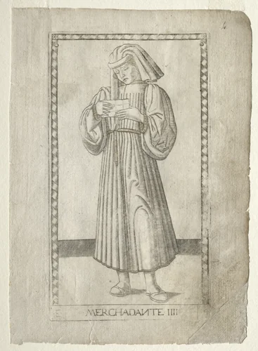 The Merchant (from the Tarocchi, series E: Conditions of Man, #4) by Master of the E-Series Tarocchi, print, 1457-1467