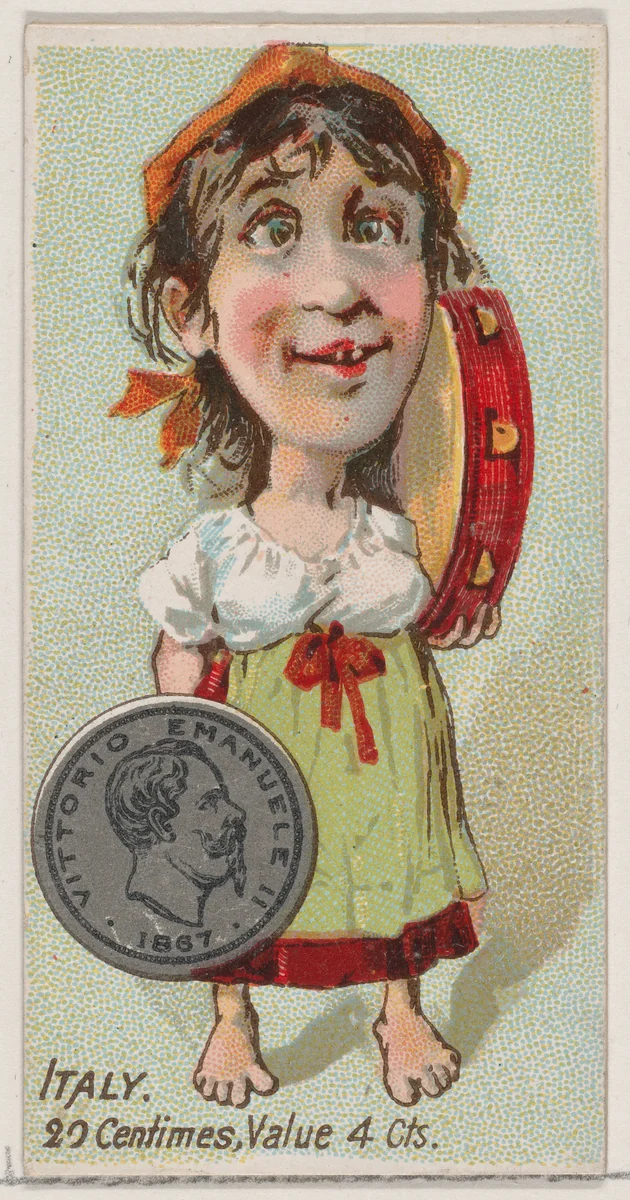 Caricatured Italian, 20 Centimes, from the series Coins of All Nations (N72, variation 1) for Duke brand cigarettes by W. Duke, Sons & Co., print, 1889