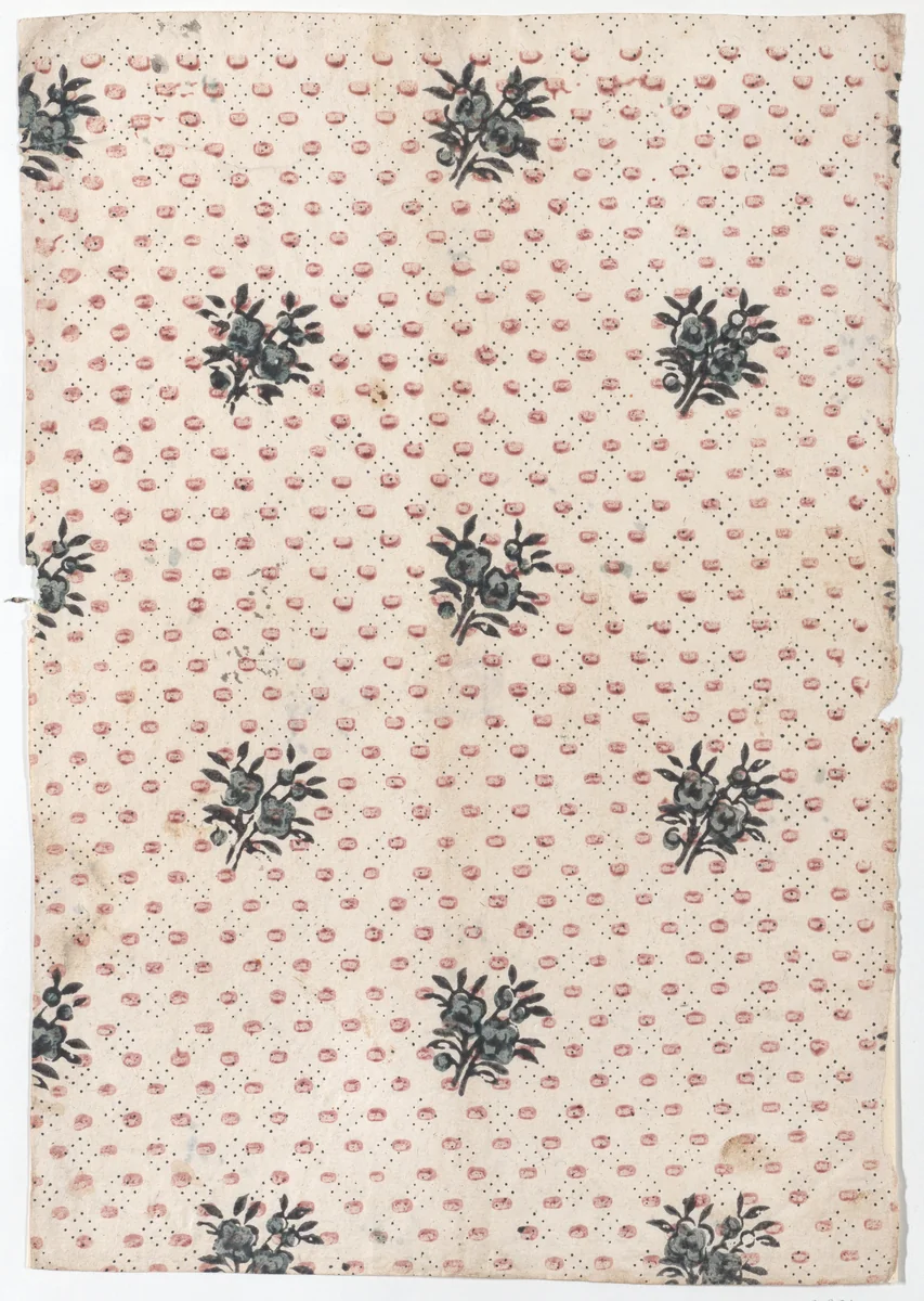 Sheet with an overall floral and dot pattern by anonymous, print, 1775-1875