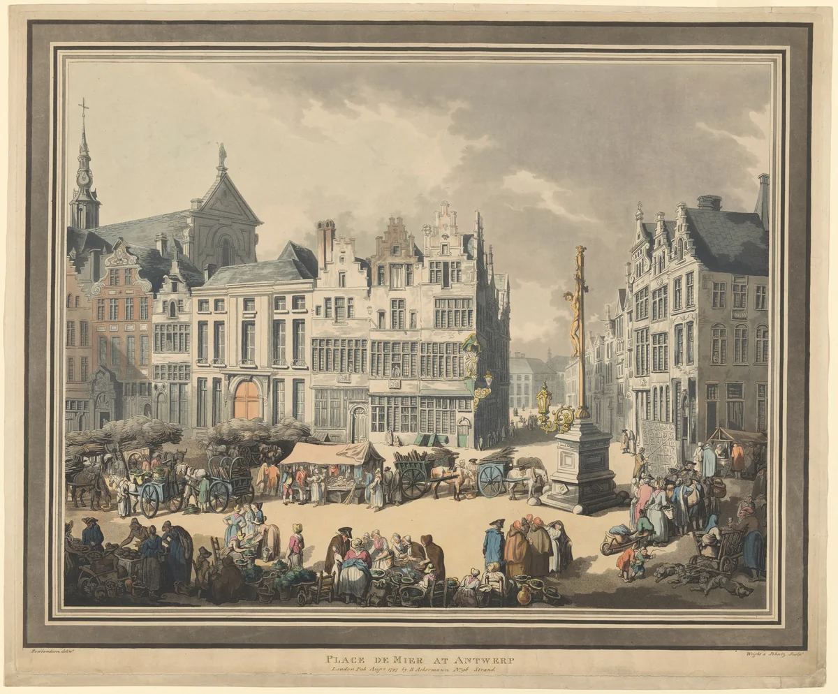 Place de Meir at Antwerp by Thomas Rowlandson, print, 1797