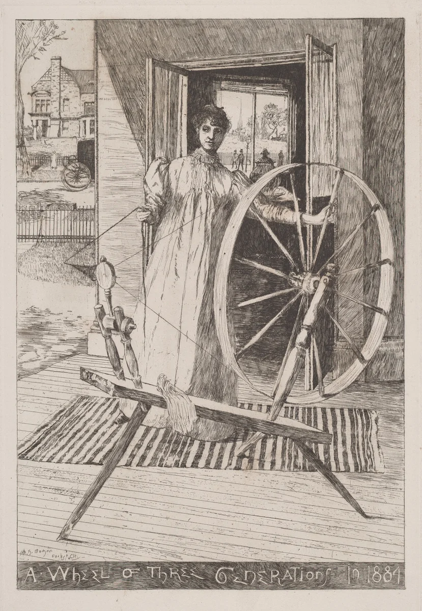 At the Spinning Wheel by Otto Henry Bacher, print, 1884