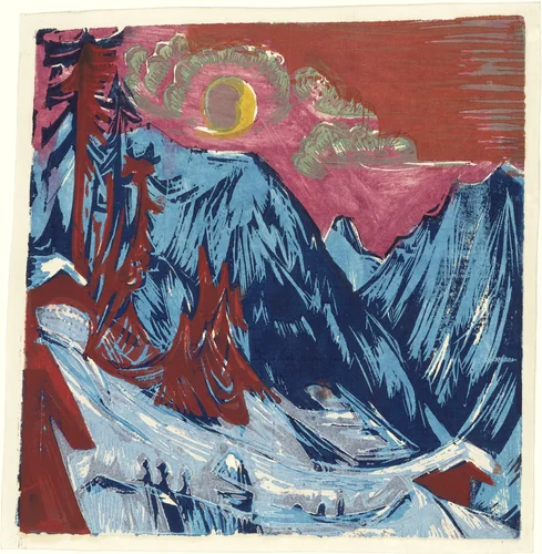 Winter Moonlit Night (Wintermondnacht) by Ernst Ludwig Kirchner, print, 1919