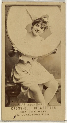 Card Number 338, Annie Burks, from the Actors and Actresses series (N145-3) issued by Duke Sons & Co. to promote Cross Cut Cigarettes by W. Duke, Sons & Co., photograph, 1880-1889
