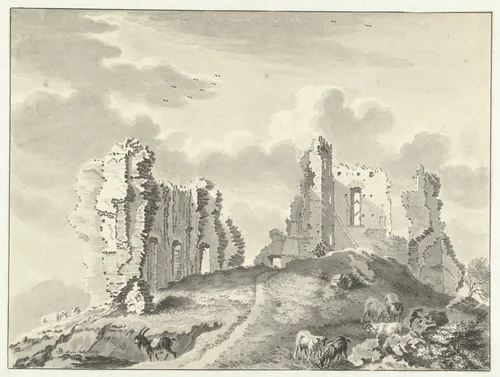 Overblijfselen van het kasteel Kranendonk by Jan de Beijer, drawing, 1738-1739