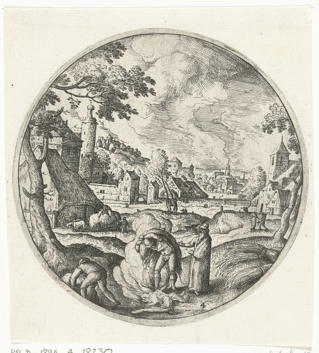 Onkruid wordt verbrand by Hans Bol, print, 1574