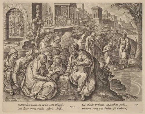 Saint Paul Speaks to the Women of Philippi by a River by Philip Galle, print, 1537-1612