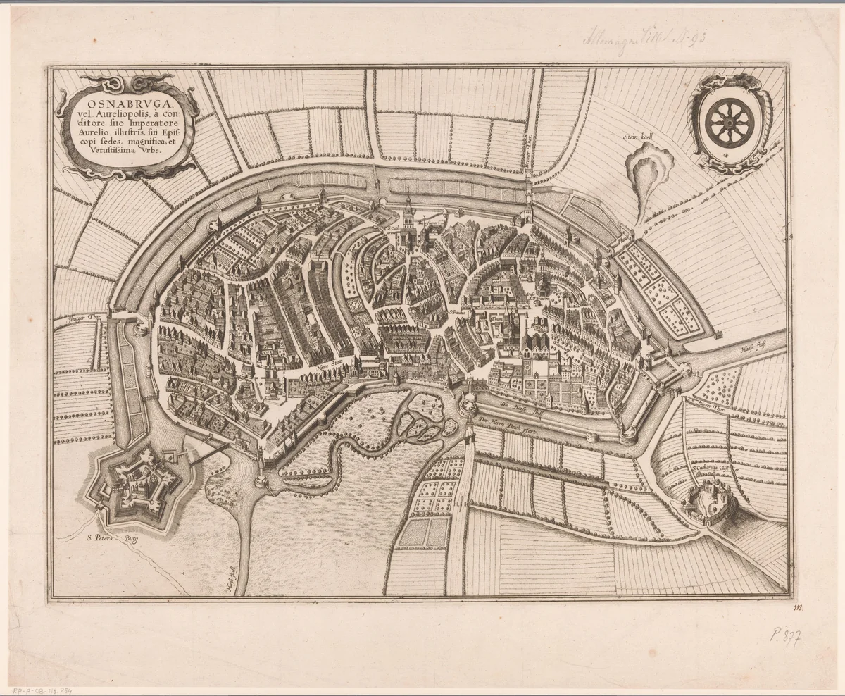 Plattegrond van Osnabrück by Wenceslaus Hollar, print, 1657-1681