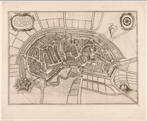 Plattegrond van Osnabrück by Wenceslaus Hollar, print, 1657-1681