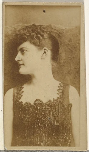[Actress in profile wearing ornate beaded gown], from the Actors and Actresses series (N145-8) issued by Duke Sons & Co. to promote Duke Cigarettes by W. Duke, Sons & Co., photograph, 1890-1895