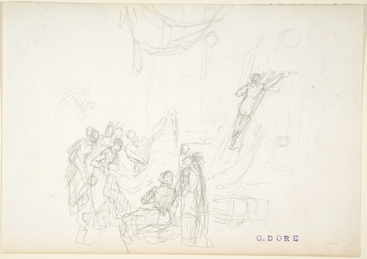 Sketch of a Draper's or Upholsterer's Shop by Gustave Doré, drawing, 1832-1883