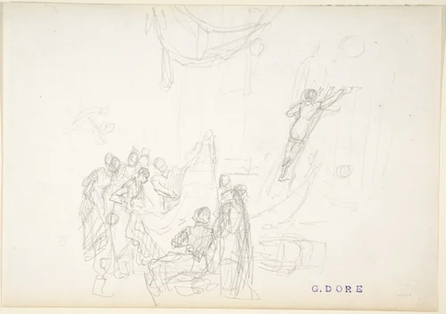 Sketch of a Draper's or Upholsterer's Shop by Gustave Doré, drawing, 1832-1883