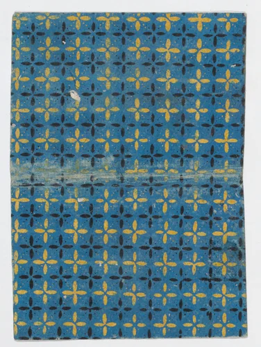 Book cover with blue and yellow cross pattern by anonymous, print, 1800-1900
