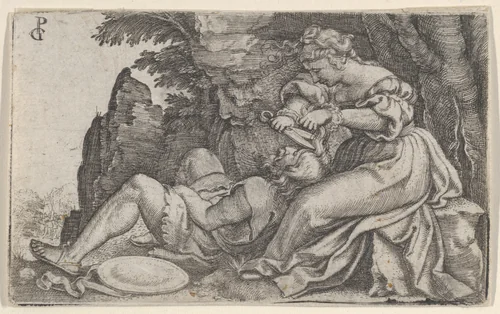 Samson and Delilah by Georg Pencz, print, 1526-1536