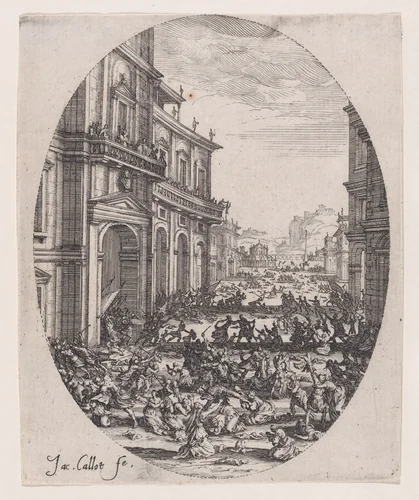 Plate 2, from "Le Massacre des Innocents" (The Massacre of the Innocents) by Jacques Callot, print, 1621-1625