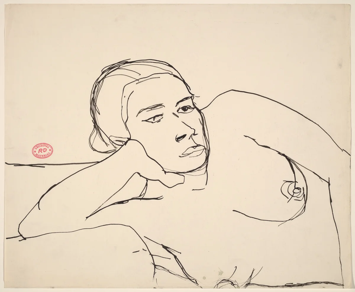 Untitled [nude on her side resting her head on her right hand] by Richard Diebenkorn, drawing, 1955-1967