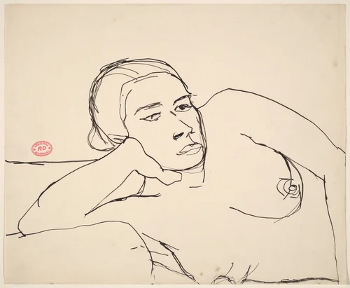 Untitled [nude on her side resting her head on her right hand] by Richard Diebenkorn, drawing, 1955-1967