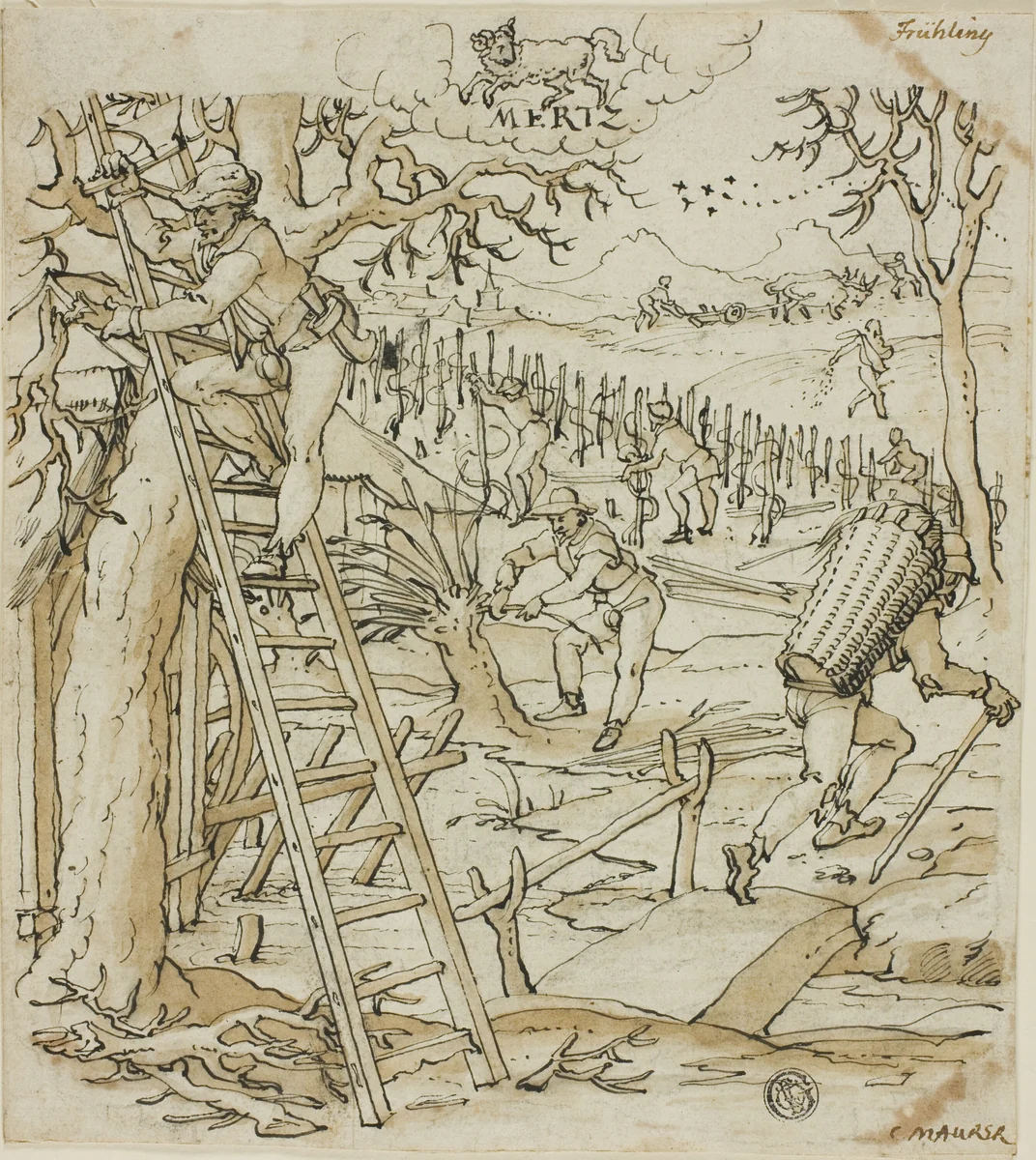 Spring (March) by Christoph Maurer, drawing, 1573-1614