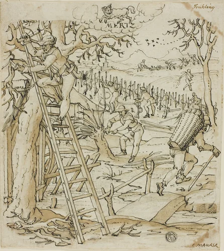 Spring (March) by Christoph Maurer, drawing, 1573-1614