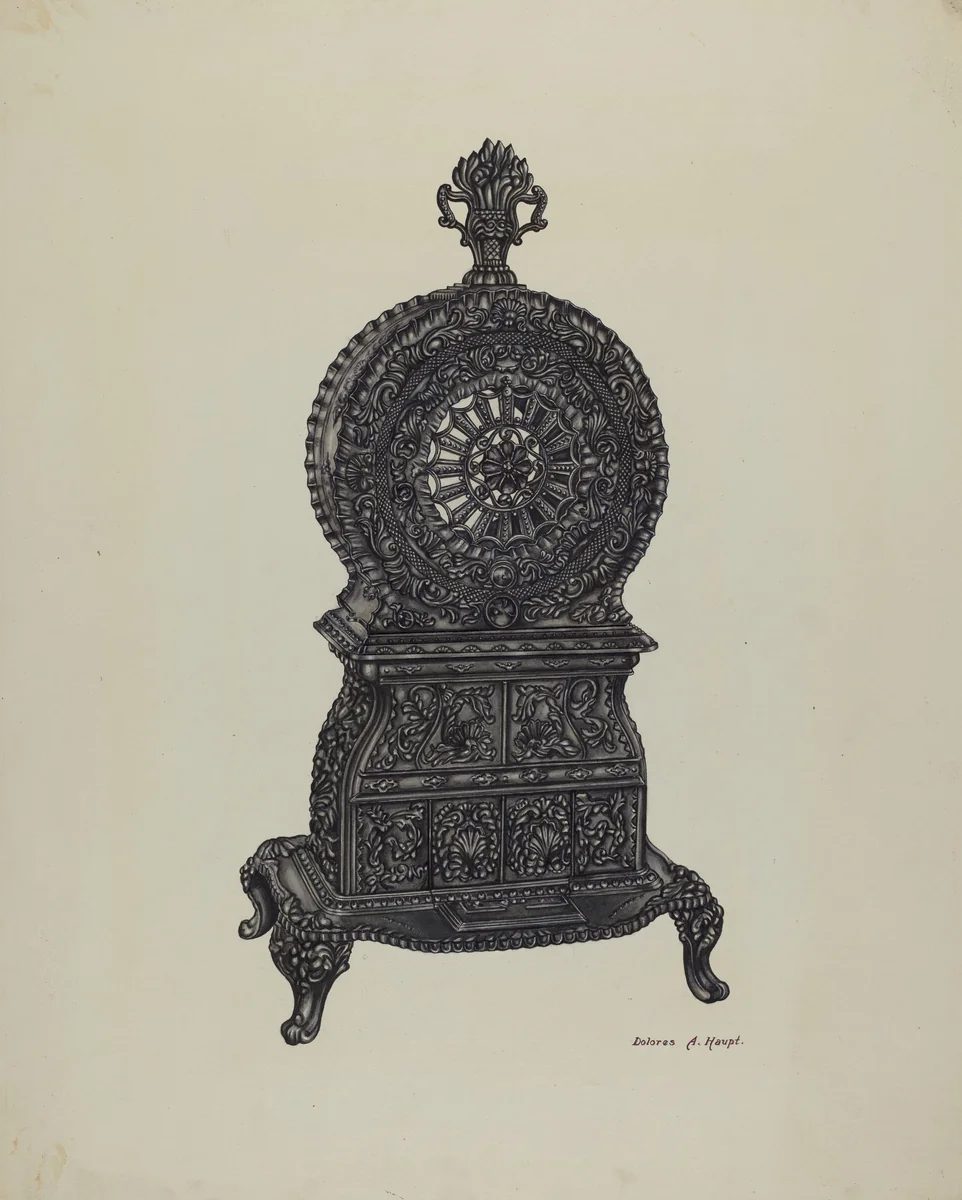 Cast Iron Heater Stove by Dolores A. Haupt, index of american design, 1940
