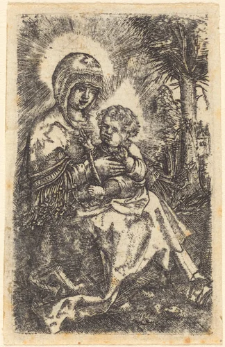 The Beautiful Virgin of Regensburg Seated in a Landscape by Albrecht Altdorfer, print, 1519-1520