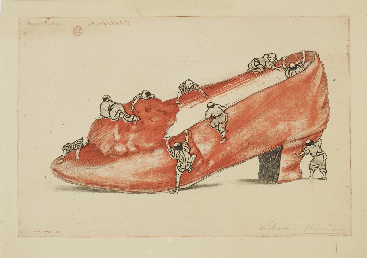 The Assault of the Shoe by Henri Charles Guérard, print, 1888