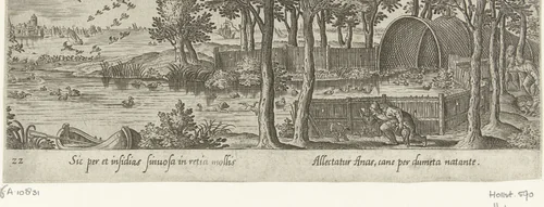 Eendenjacht met net by Unknown, print, 1582-1633