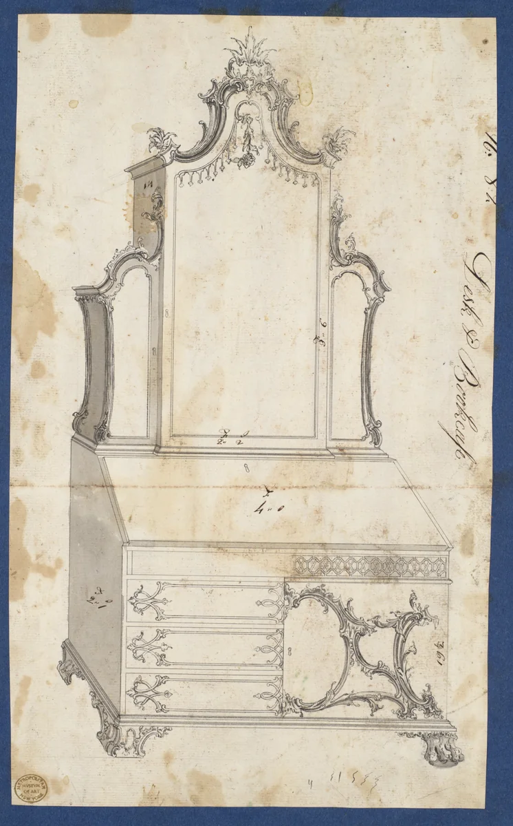 Desk and Bookcase, from Chippendale Drawings, Vol. II by Thomas Chippendale, drawing, 1753
