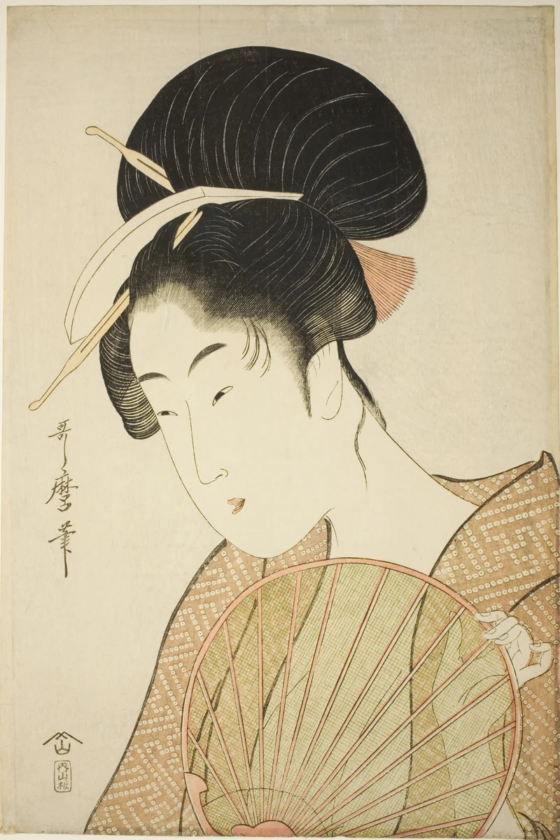 Woman Holding a Round Fan by Kitagawa Utamaro (喜多川歌麿), print, 1792-1802