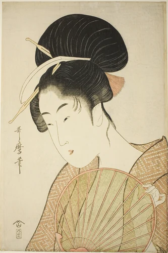 Woman Holding a Round Fan by Kitagawa Utamaro (喜多川歌麿), print, 1792-1802