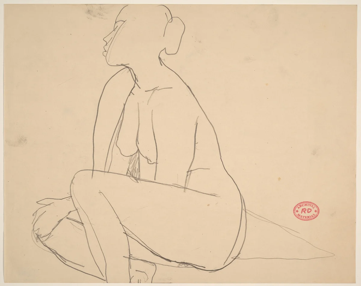 Untitled [seated female nude facing left] by Richard Diebenkorn, drawing, 1955-1967