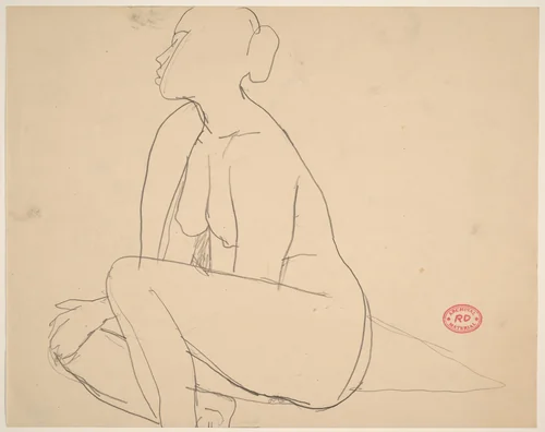 Untitled [seated female nude facing left] by Richard Diebenkorn, drawing, 1955-1967