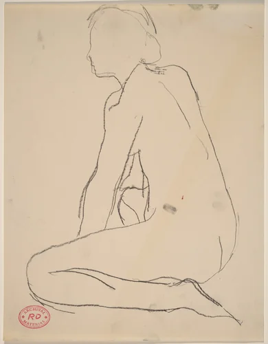 Untitled [side view of kneeling female nude] by Richard Diebenkorn, drawing, 1955-1967