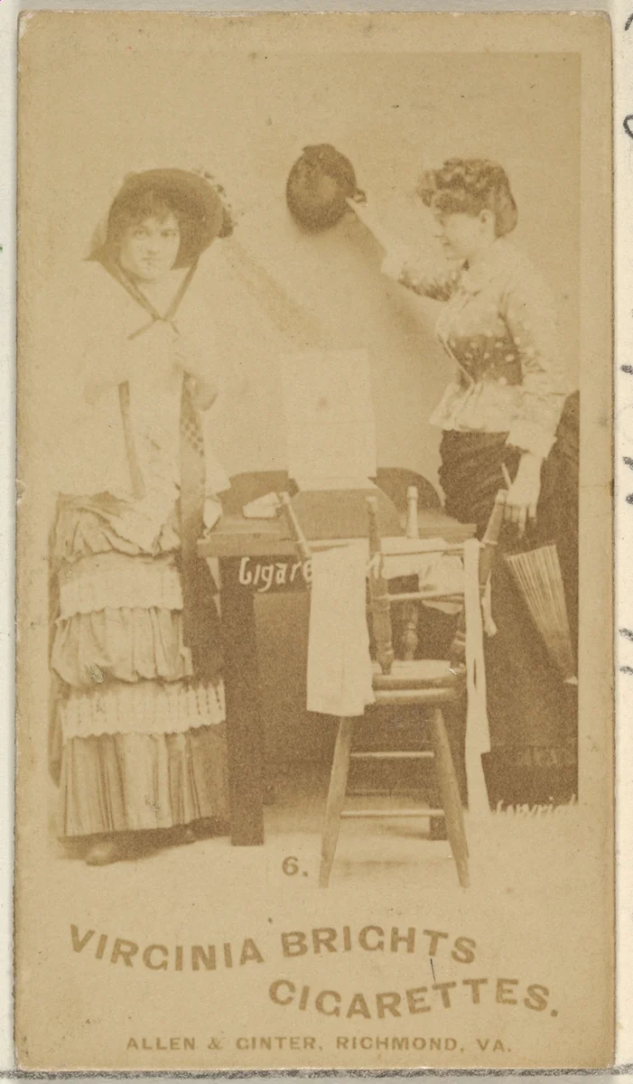 Card 6, from the series, Cigarette Making Girls (N46) for Virginia Brights Cigarettes by Allen & Ginter, photograph, 1888