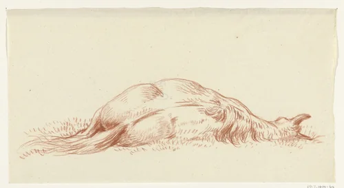Liggend paard, op de rug gezien by Jean Bernard, drawing, 1775-1833