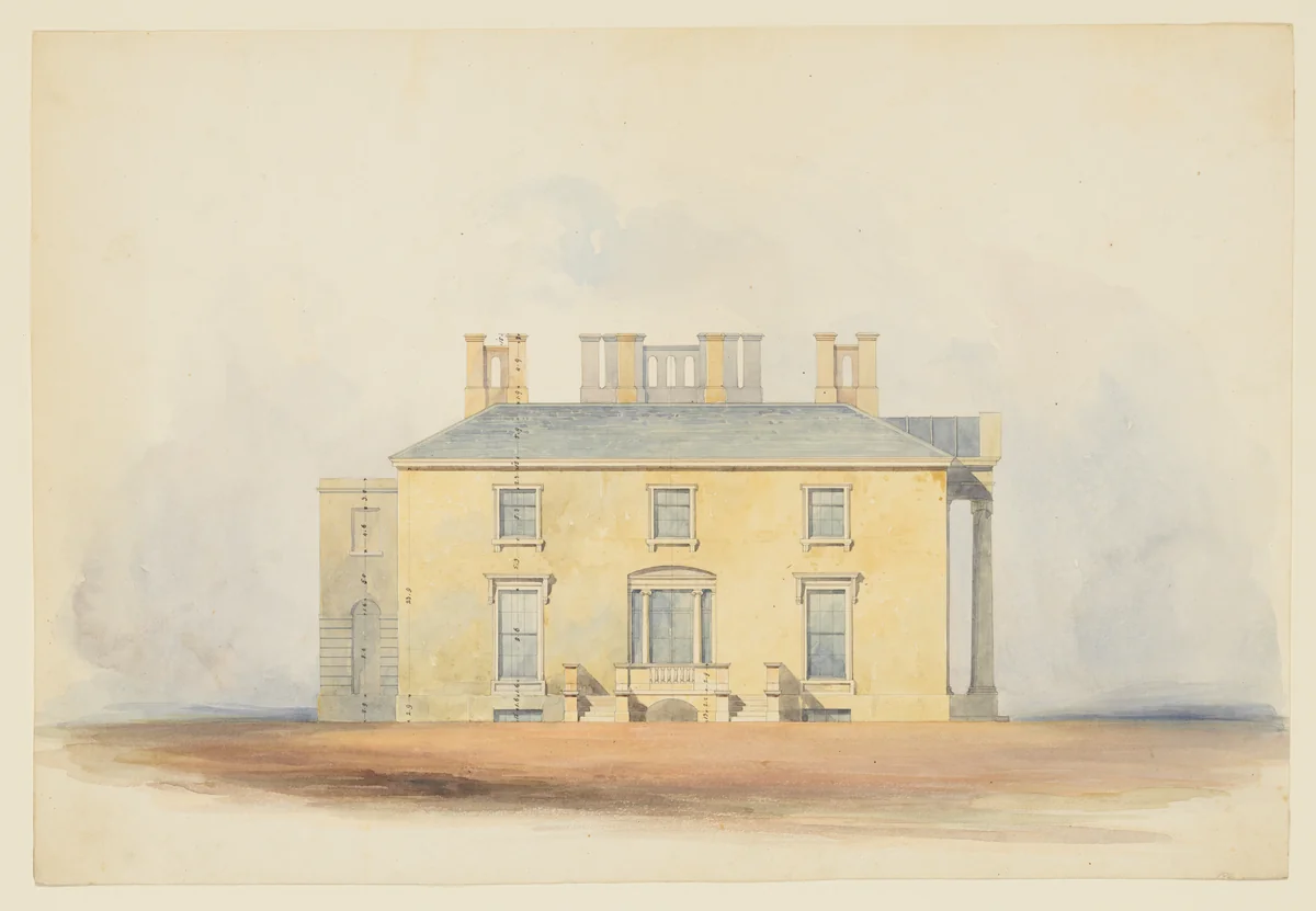 Design for a Classical Country House, Side Elevation by anonymous, drawing, 1800-1830