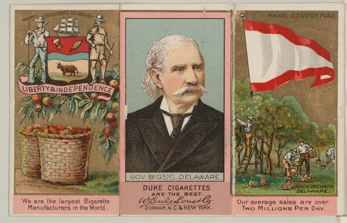 Governor Biggs, Delaware, from "Governors, Arms, Etc." series (N133-2), issued by Duke Sons & Co. by W. Duke, Sons & Co., print, 1885-1892