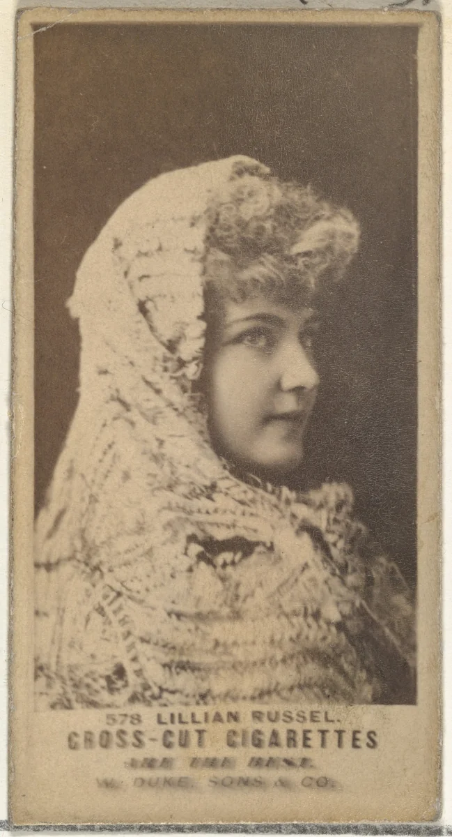 Card Number 578, Lillian Russell, from the Actors and Actresses series (N145-3) issued by Duke Sons & Co. to promote Cross Cut Cigarettes by W. Duke, Sons & Co., photograph, 1880-1889